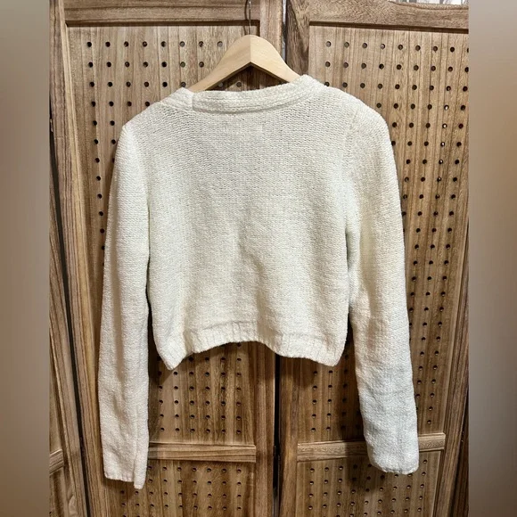 EUC Urban Outfitters Cream Cozy Cropped Cardigan Button Up Sweater Size Large - Picture 4 of 5